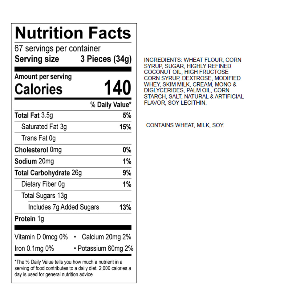 5 lb. Bulk Original Vanilla Caramel Creams Nutrition